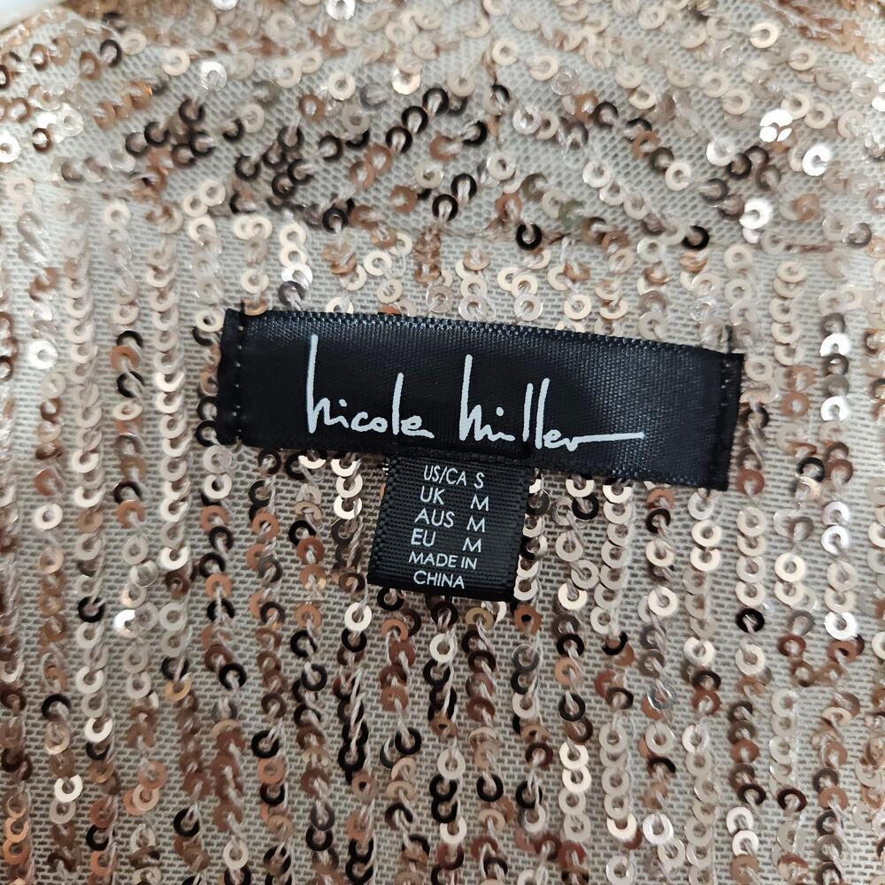 Nicole Miller Charlotte All Over Sequin Feather Trimmed Womens Pink Blazer Sz S - Picture 7 of 8
